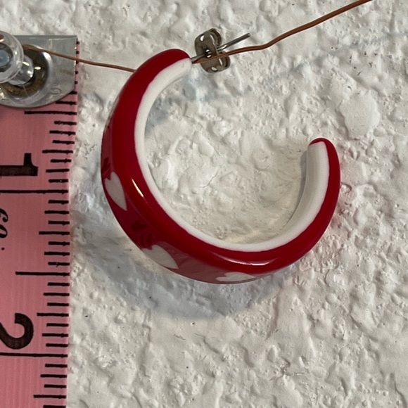 Red & White Heart Half-Hoop Earrings - Picture 2 of 2